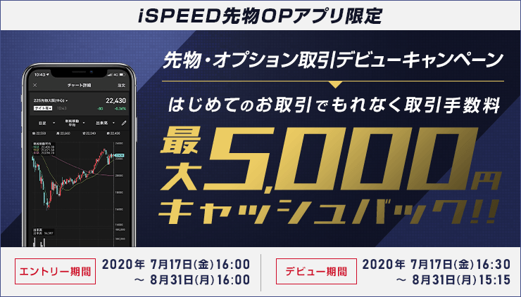 【iSPEED先物OPアプリ限定】先物・オプション取引デビューキャンペーン