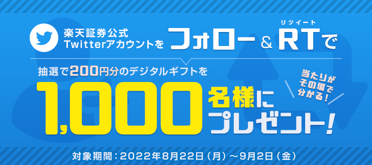 Twitterフォロー＆リツイートで1,000名様にデジタルギフト200円分が当たる！